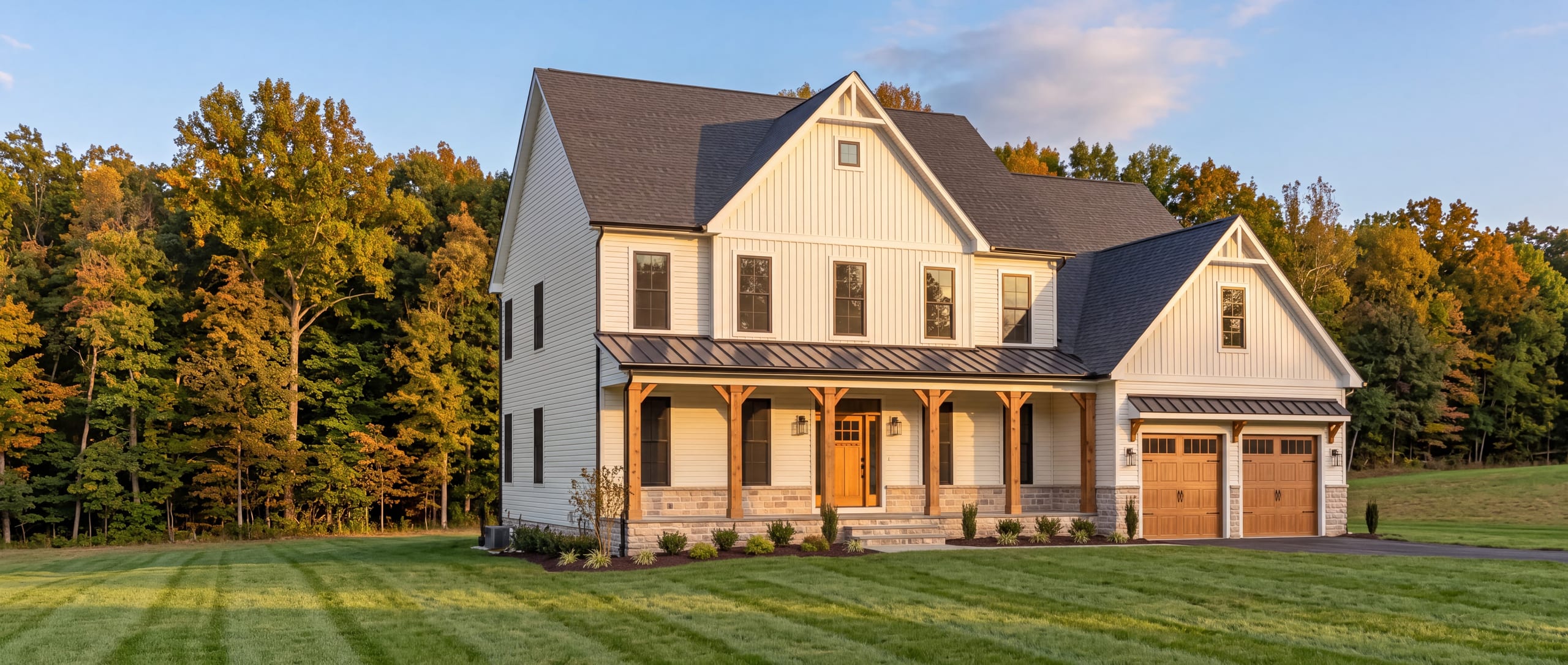The Pioneer I, one of Leavitt Building Group's home plans, in late-afternoon light